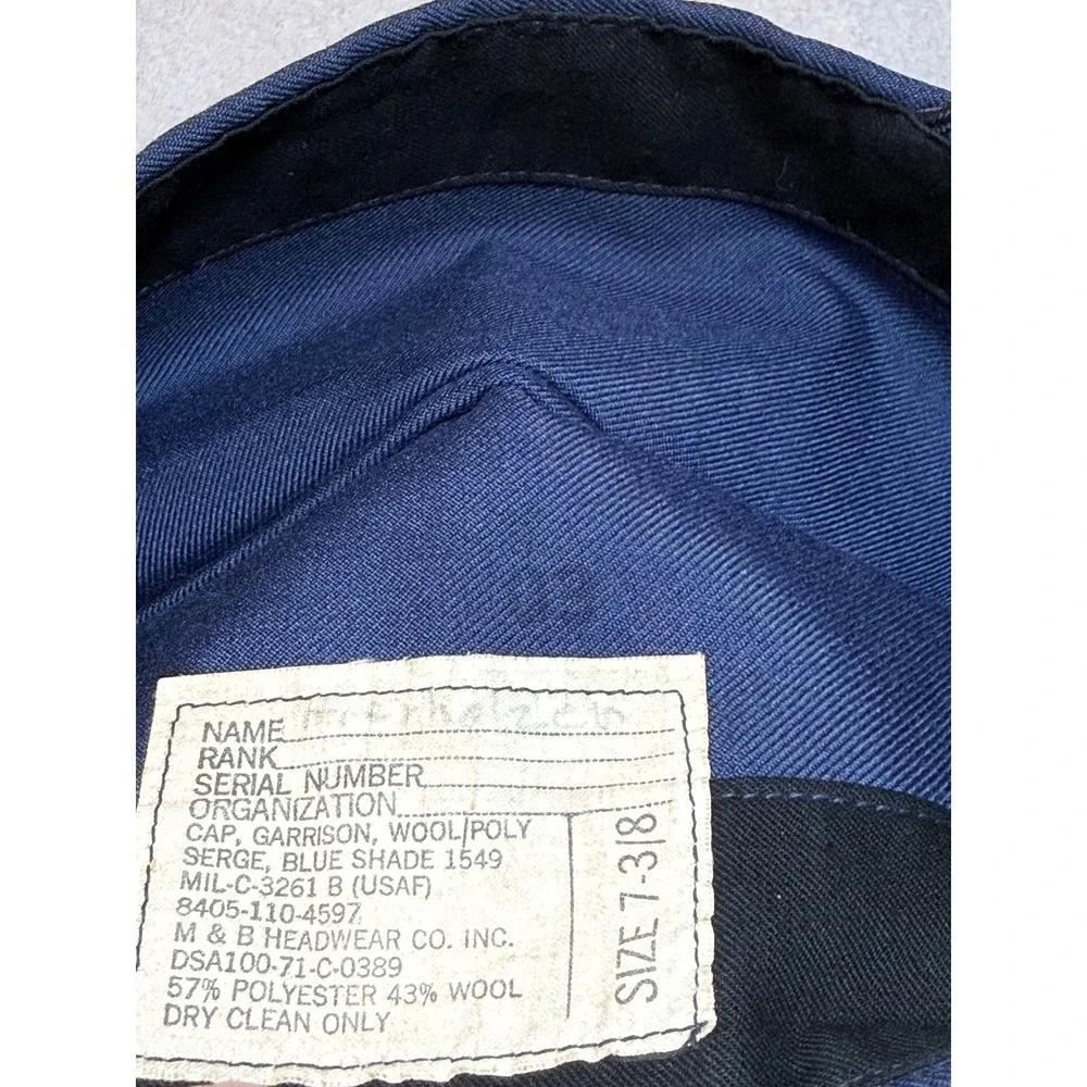 USAF Garrison Cap Blue Shade 1549 Wool Poly Serge M & B Headwear 7 3/8 Vietnam